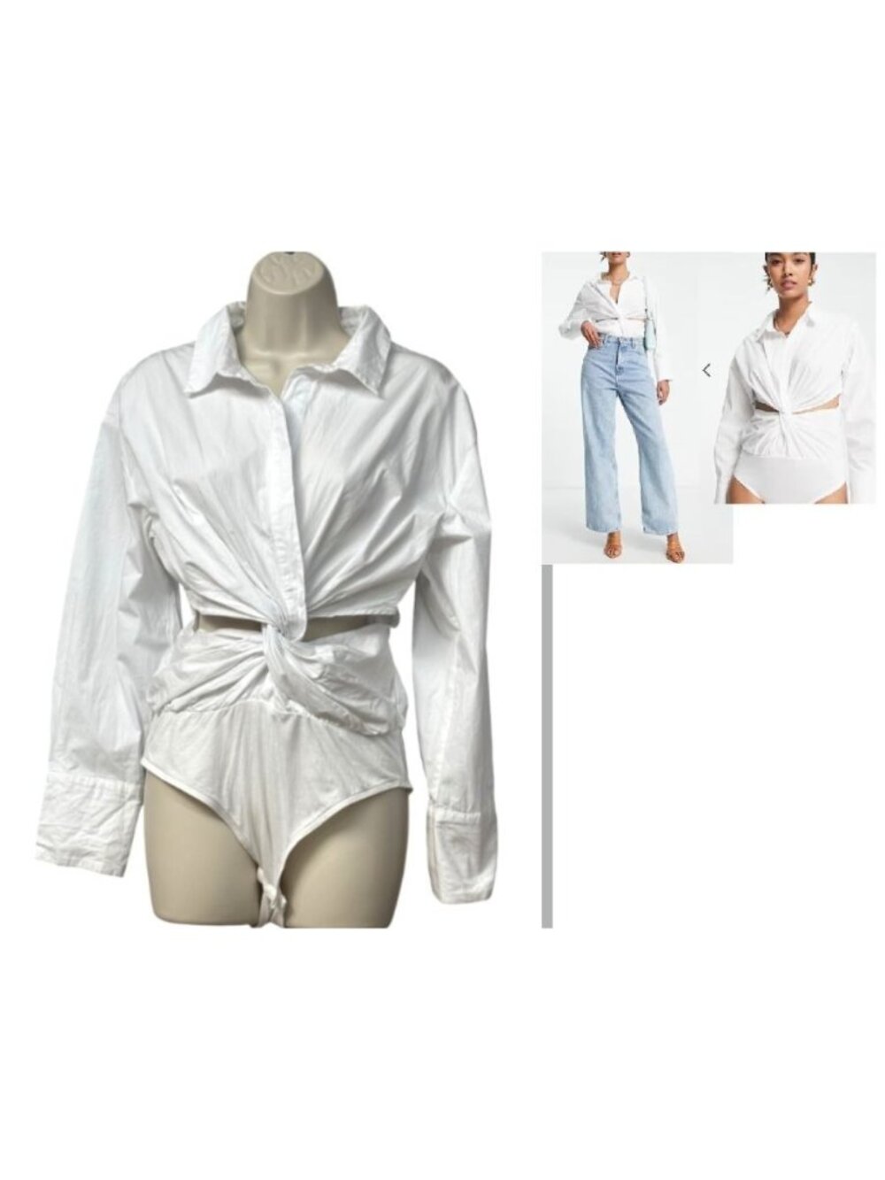 Topshop shirt twist front bodysuit in white, Sz, 8